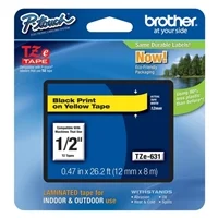 Brother TZe631 12mm (0.47&quot;) Black on Yellow tape for P-Touch 8m (26.2 ft)