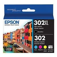 Epson 302 High Capacity Black and Standard Color Ink Cartridge 5-Pack