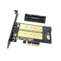 Micro Connectors M.2 NVMe + M.2 SATA 80mm SSD PCIe x4 Adapter with Heat Sink Model PCIE-M20802HS