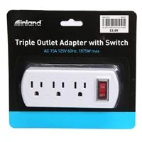 Inland Triple Outlet Adapter w/ Switch