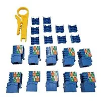 Micro Connectors CAT6A Unshielded Punch Down Keystone Jack with Tool (Blue, 10 Pack)