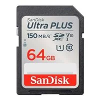 SanDisk 64GB Ultra PLUS SDXC Class 10 / U1 / UHS-1 / V10 Flash Memory Card with Adapter