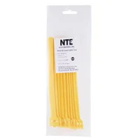 NTE Electronics Hook and Loop Cable Ties 8&quot; Yellow 10 pack