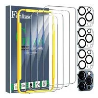 Ferilinso 4 Pack iPhone 15 Pro Max Tempered Glass Screen Protector with Camera Lens Protector