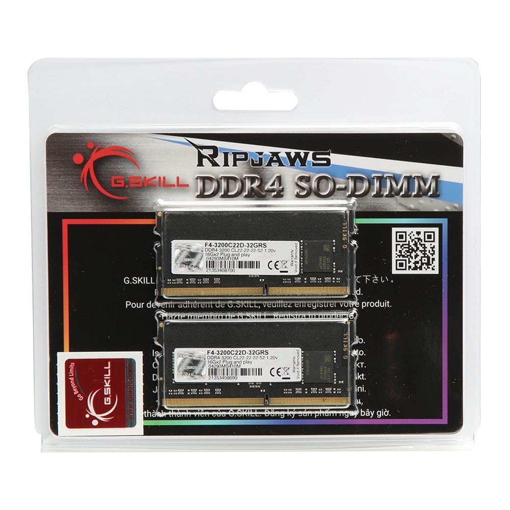 G.Skill Ripjaws 32GB 2 x 16GB DDR4-3200 PC4-25600 CL-22 SO-DIMM Memory Kit  3200C22D-32GRS - Micro Center